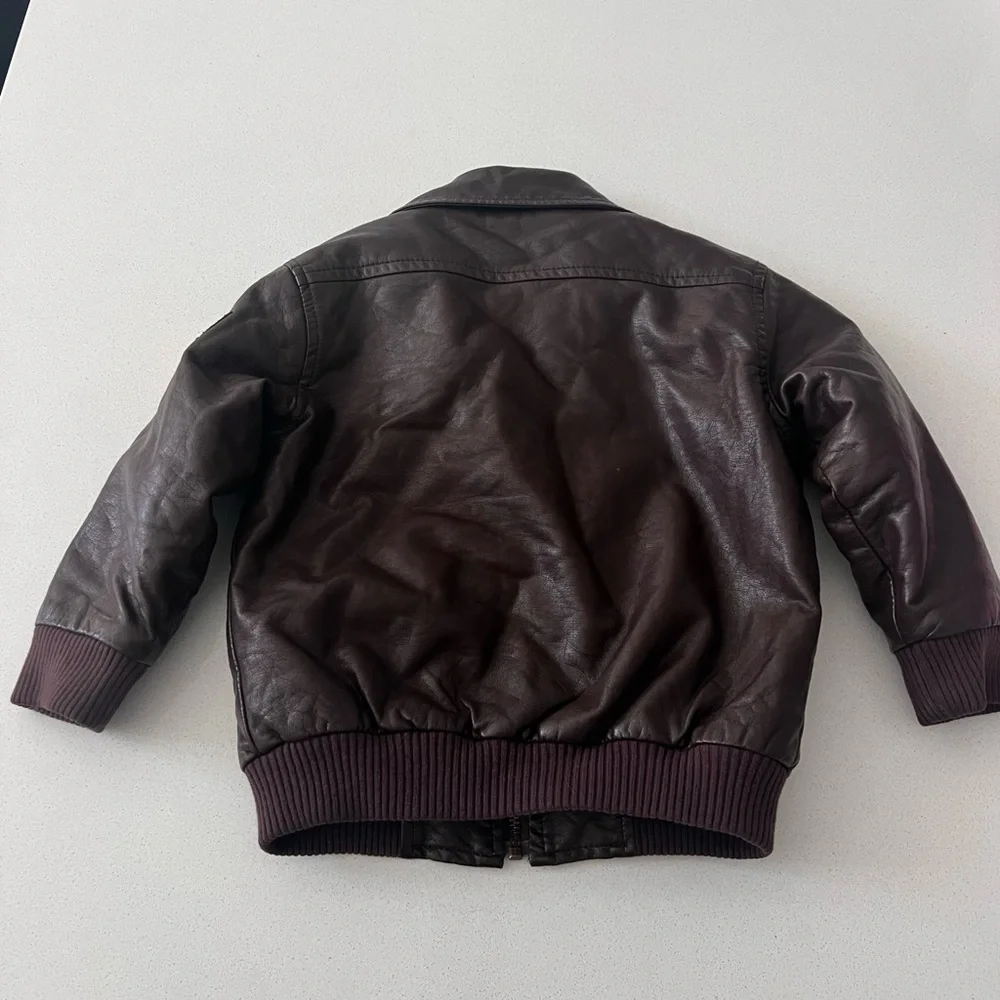 Kitestrings By Hartstrings Kids Bomber Jacket Brown Faux Leather Patches Size 3T